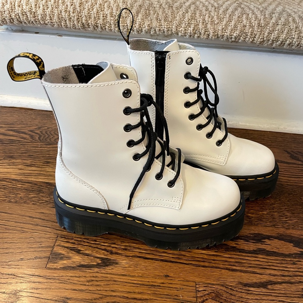 Dr. Martens White Leather Lace-Up Platform Boots